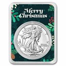2025 1 oz American Silver Eagle - w/Green Christmas Holly Card