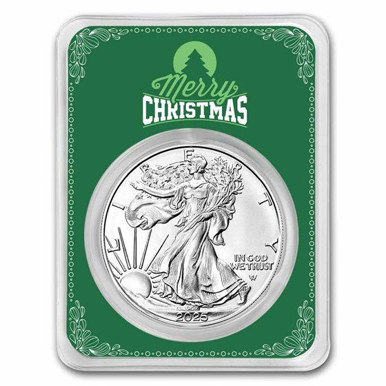 2025 1 oz American Silver Eagle - w/Green Merry Christmas Card 2025 1 oz American Silver Eagle - w/Green Merry Christmas Card