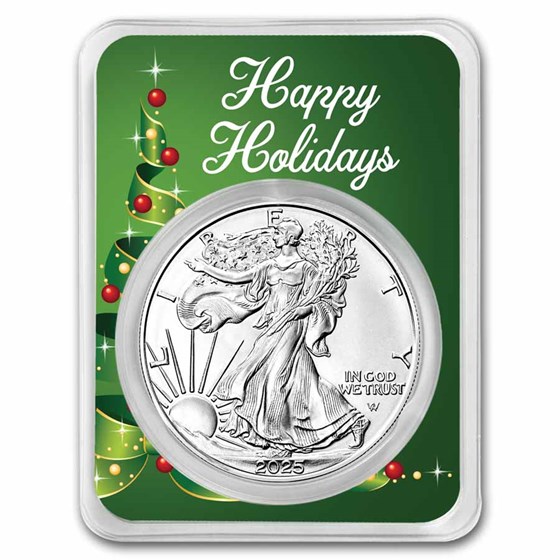2025 1 oz American Silver Eagle - w/Holiday Ribbon Tree Card 2025 1 oz American Silver Eagle - w/Holiday Ribbon Tree Card