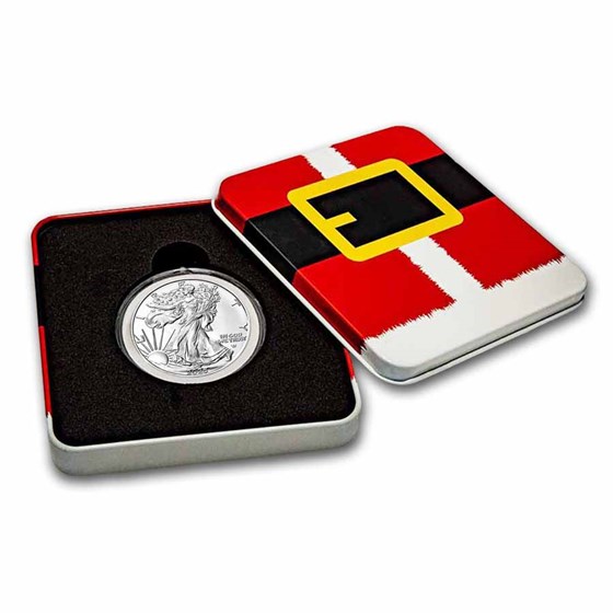 2025 1 oz American Silver Eagle - w/Holiday Tin, Santa's Buckle 2025 1 oz American Silver Eagle - w/Holiday Tin, Santa's Buckle