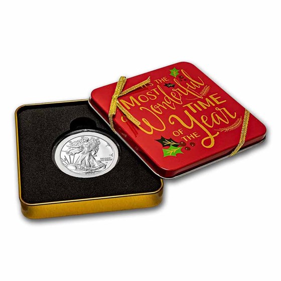 2025 1 oz American Silver Eagle - w/Holiday Tin, Wonderful Time 2025 1 oz American Silver Eagle - w/Holiday Tin, Wonderful Time