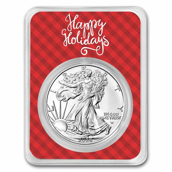 2025 1 oz American Silver Eagle - w/Plaid Happy Holidays Card 2025 1 oz American Silver Eagle - w/Plaid Happy Holidays Card