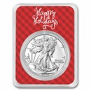 2025 1 oz American Silver Eagle - w/Plaid Happy Holidays Card