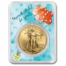 2025 1 oz Gold Eagle - w/Happy Birthday, Balloons Card, In TEP