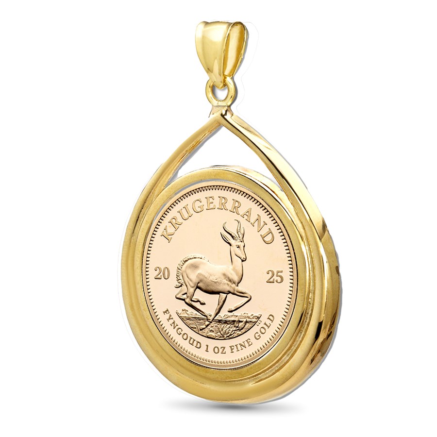 2025 1 oz Gold Krugerrand Teardrop Pendant (Prong Bezel)