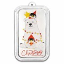 2025 1 oz Silver Colorized Bar - Christmas Polar Bear & Pengins
