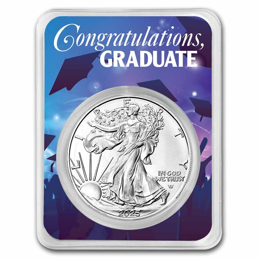 2025 1 oz Silver Eagle - w/Celebrate Graduate Card, In TEP
