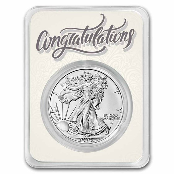 2025 1 oz Silver Eagle - w/Congrats, Newlyweds Card, In TEP 2025 1 oz Silver Eagle - w/Congrats, Newlyweds Card, In TEP