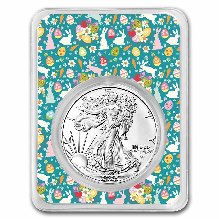 2025 1 oz Silver Eagle - w/Festive Easter Collage Card, In TEP