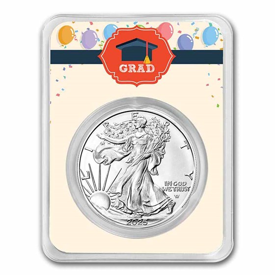 2025 1 oz Silver Eagle - w/Grad Balloons Card, In TEP 2025 1 oz Silver Eagle - w/Grad Balloons Card, In TEP