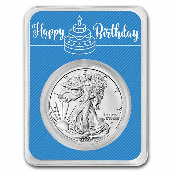 2025 1 oz Silver Eagle - w/Happy Birthday, Blue Card, In TEP 2025 1 oz Silver Eagle - w/Happy Birthday, Blue Card, In TEP