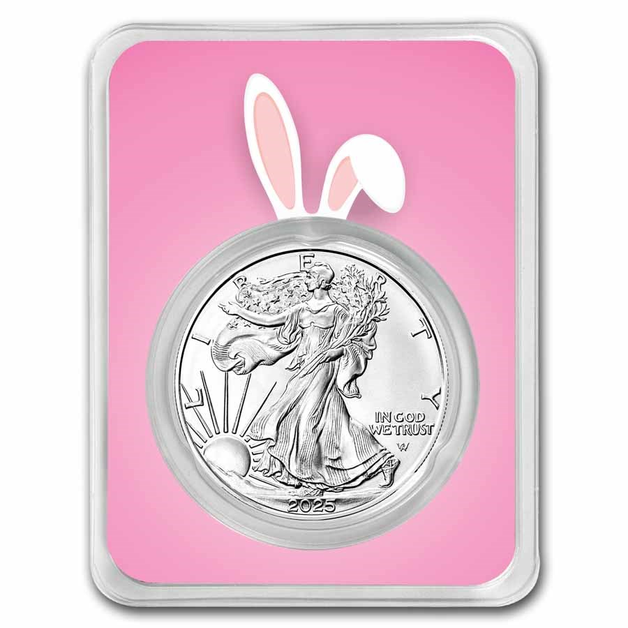 2025 1 oz Silver Eagle - w/Happy Easter, Bunny Ears Card, In TEP