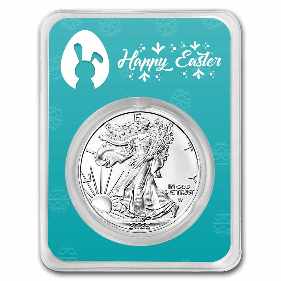 2025 1 oz Silver Eagle - w/Happy Easter, Easter Eggs Card, In TEP