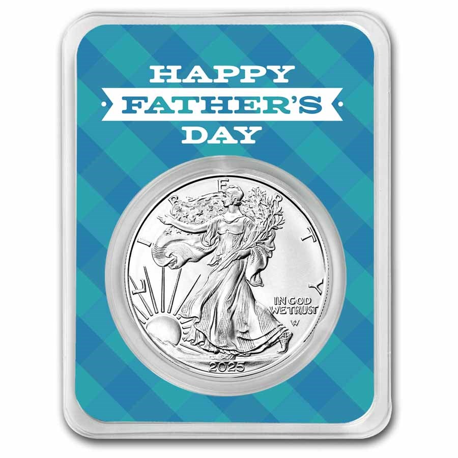 2025 1 oz Silver Eagle - w/Happy Father's Day, Plaid Card, In TEP