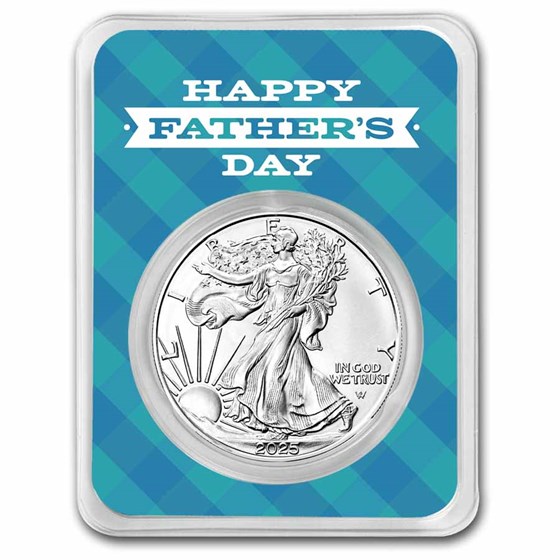 2025 1 oz Silver Eagle - w/Happy Father's Day, Plaid Card, In TEP 2025 1 oz Silver Eagle - w/Happy Father's Day, Plaid Card, In TEP