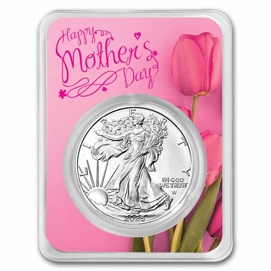 2025 1 oz Silver Eagle - w/Happy Mother's Day, Pink Card, In TEP