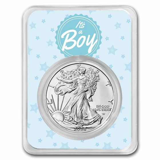 2025 1 oz Silver Eagle - w/"It's A Boy", Baby Blue Card, In TEP 2025 1 oz Silver Eagle - w/"It's A Boy", Baby Blue Card, In TEP