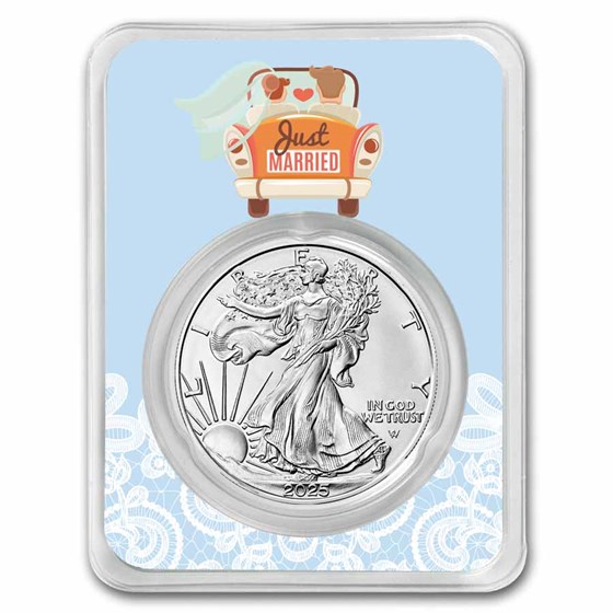 2025 1 oz Silver Eagle - w/Just Married, Light Blue Card, In TEP 2025 1 oz Silver Eagle - w/Just Married, Light Blue Card, In TEP