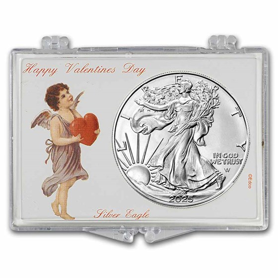 2025 1 oz Silver Eagle - w/Snap-Lock Holder, Valentine's Day 2025 1 oz Silver Eagle - w/Snap-Lock Holder, Valentine's Day