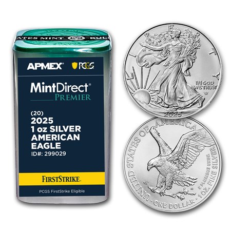 Buy 2025 20 Coin Tube 1 oz Silver Eagles MintDirect | APMEX