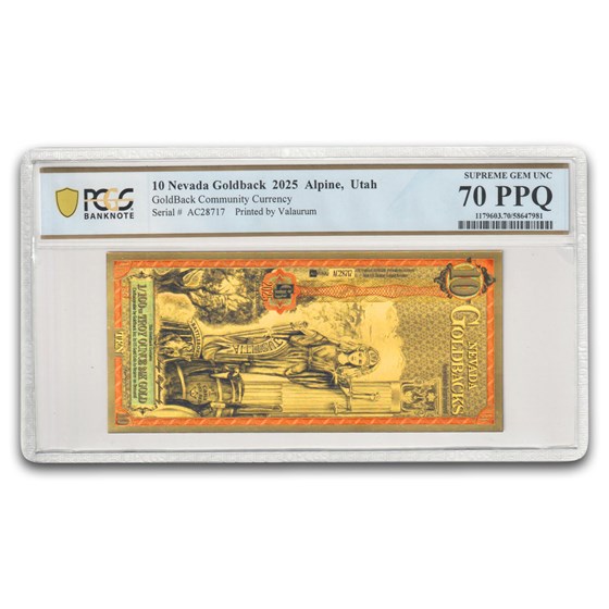 2025 10 Nevada Goldback Aurum Gold Foil Note 24k MS-70 PCGS