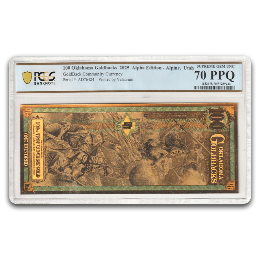 2025 100 Oklahoma Goldback Gold Foil Note MS-70 PCGS (Alpha)