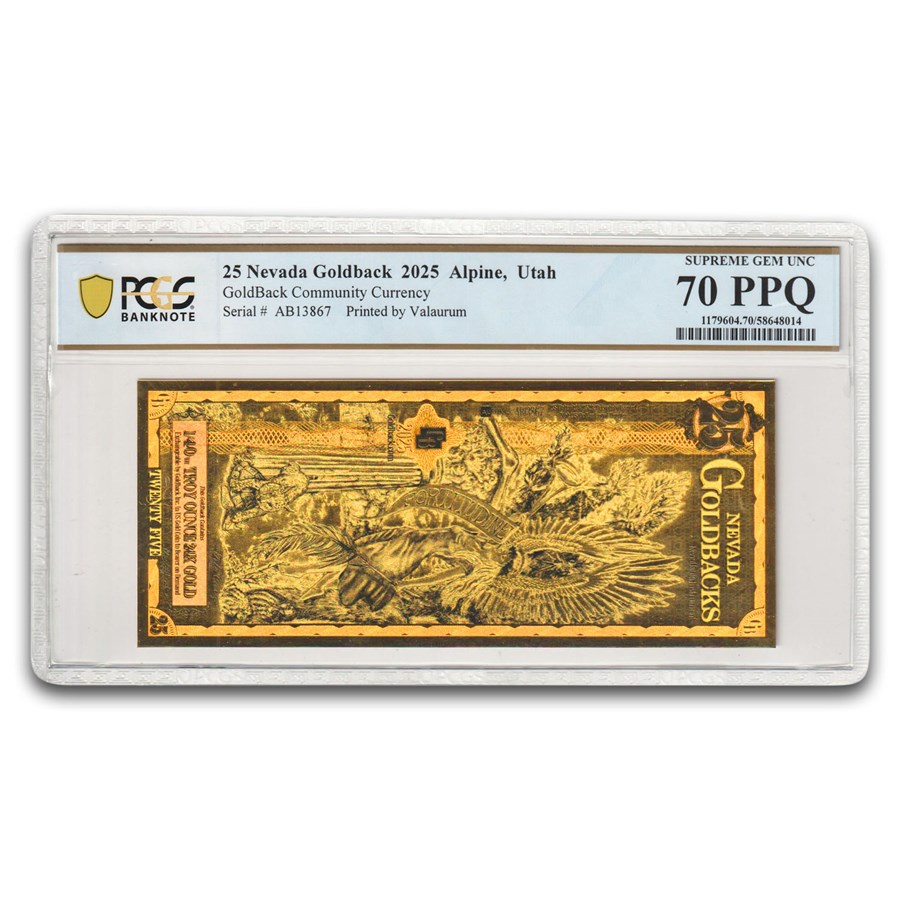 2025 25 Nevada Goldback Aurum Gold Foil Note 24k MS-70 PCGS