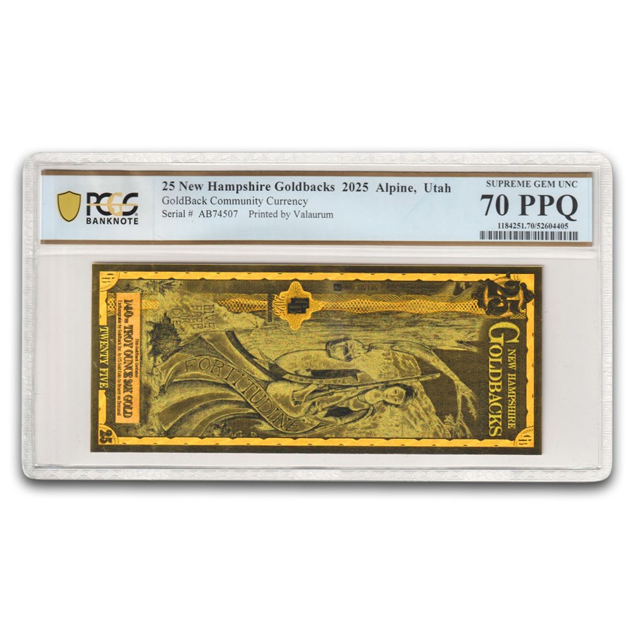 2025 25 New Hampshire Goldback - Aurum Gold Foil Note MS-70 PCGS