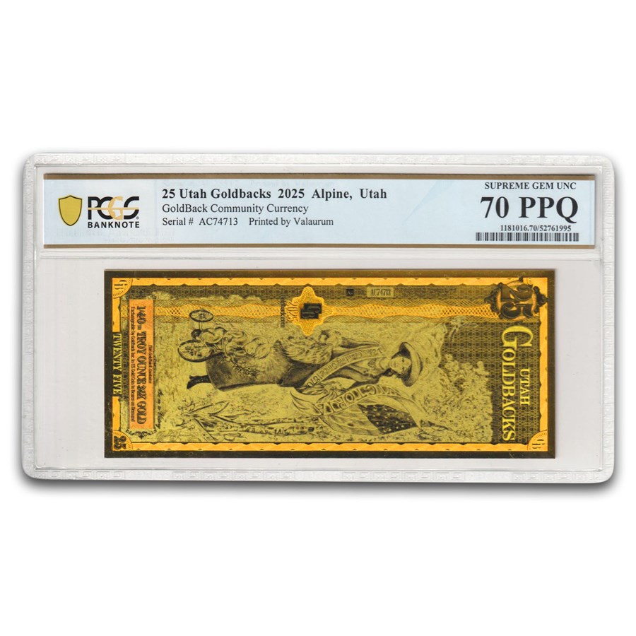 2025 25 Utah Goldback Aurum Gold Foil Note 24k MS-70 PCGS
