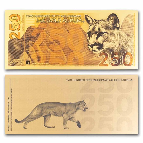 2025 250mg Gold Aurum Note Natural Treasures: Mountain Lion 24K