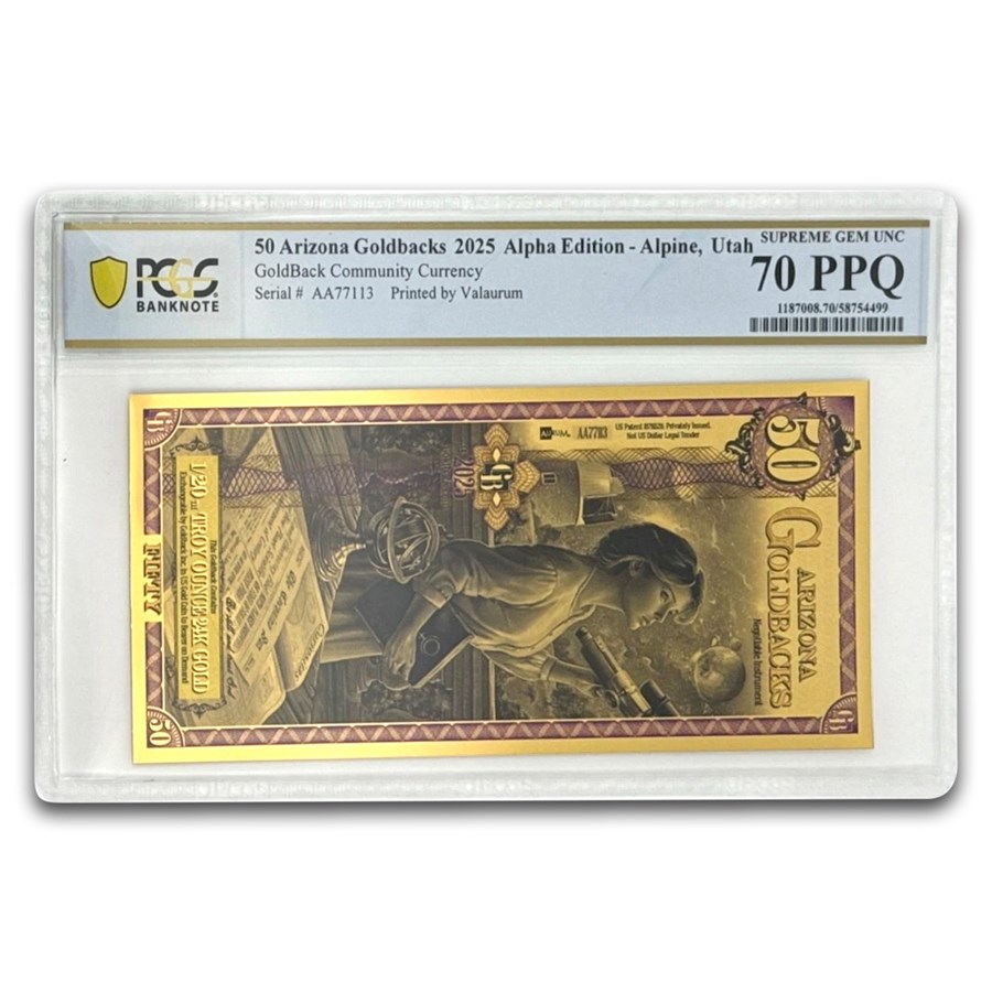 2025 50 Arizona Goldback Aurum Gold Foil Note 24k PCGS 70 (Alpha)
