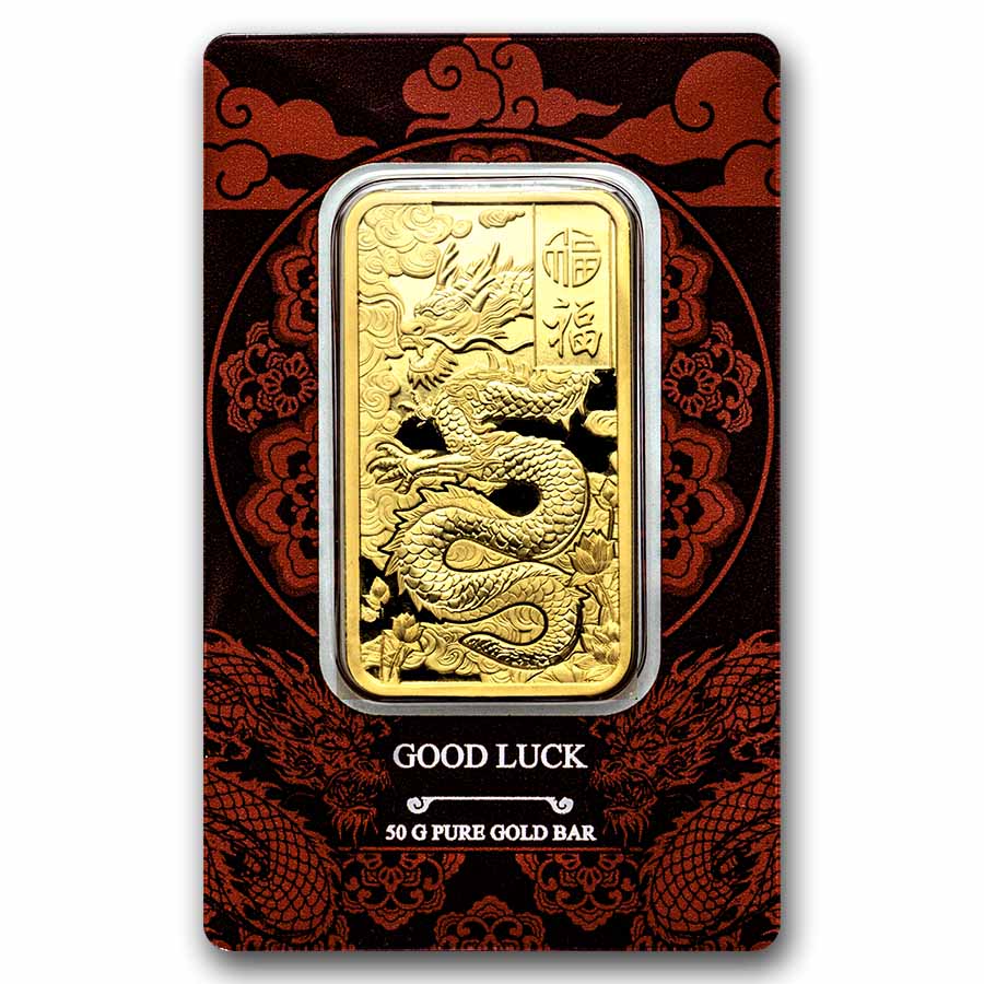 Buy 2025 50 gm Gold PAMP Good Luck Yellow Dragon Bar | APMEX
