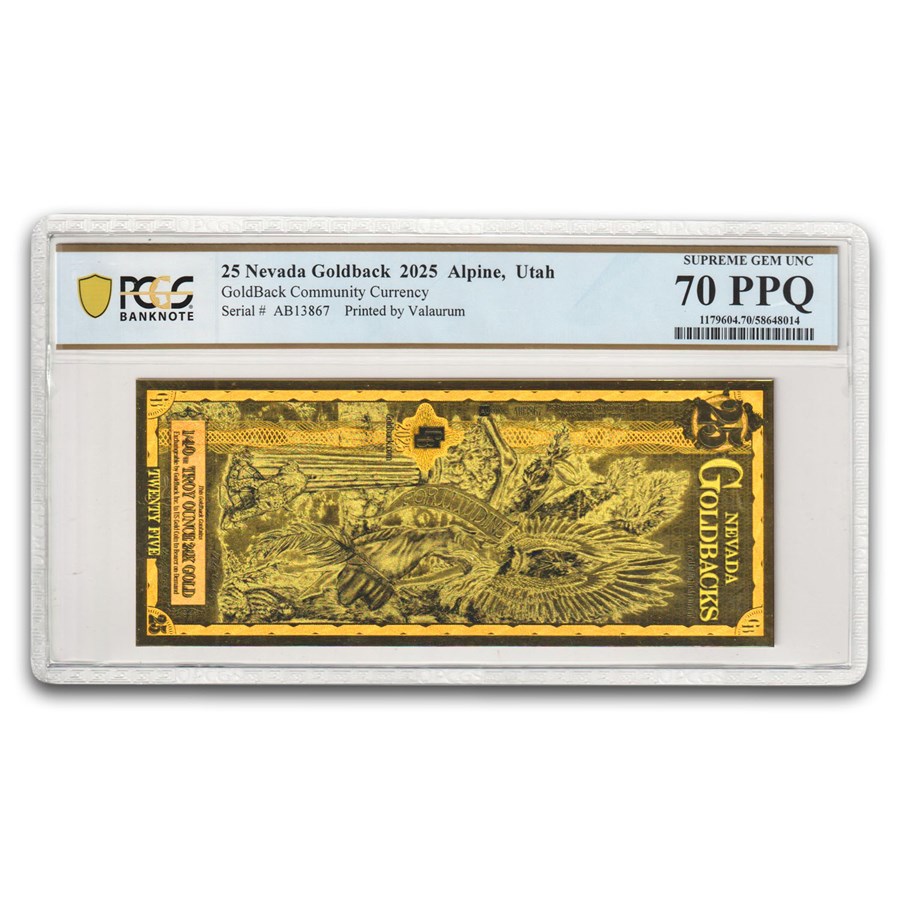2025 50 Nevada Goldback Aurum Gold Foil Note 24k MS-70 PCGS