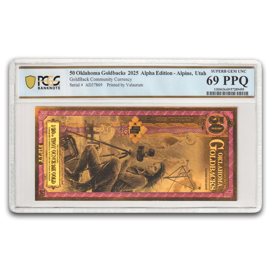 2025 50 Oklahoma Goldback Aurum Gold Foil Note MS-69 PCGS (Alpha)