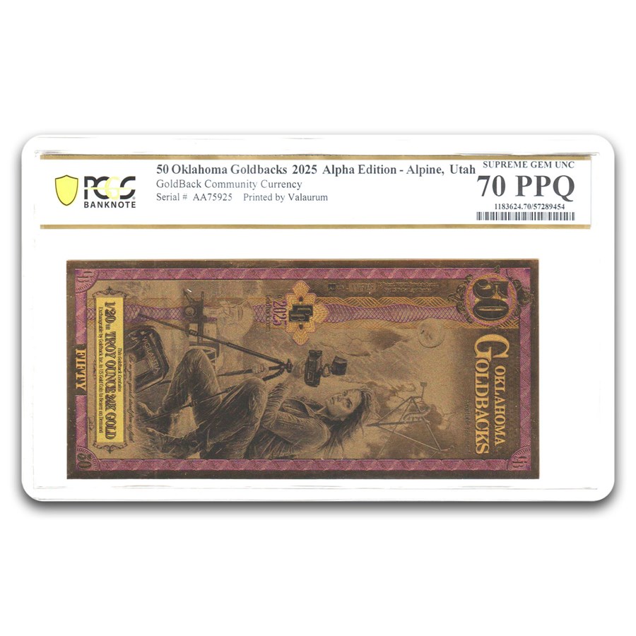 2025 50 Oklahoma Goldback Aurum Gold Foil Note MS-70 PCGS (Alpha)