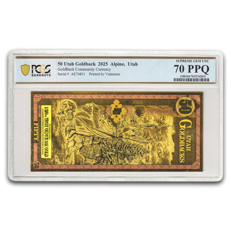 2025 50 Utah Goldback Aurum Gold Foil Note 24k MS-70 PCGS