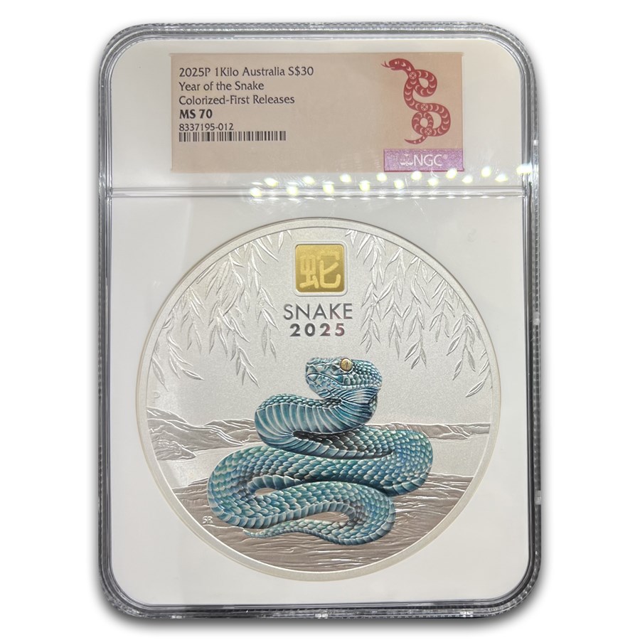 2025 Aus 1 kilo Silver Lunar Snake BU MS-70 NGC FR (Gold Privy)
