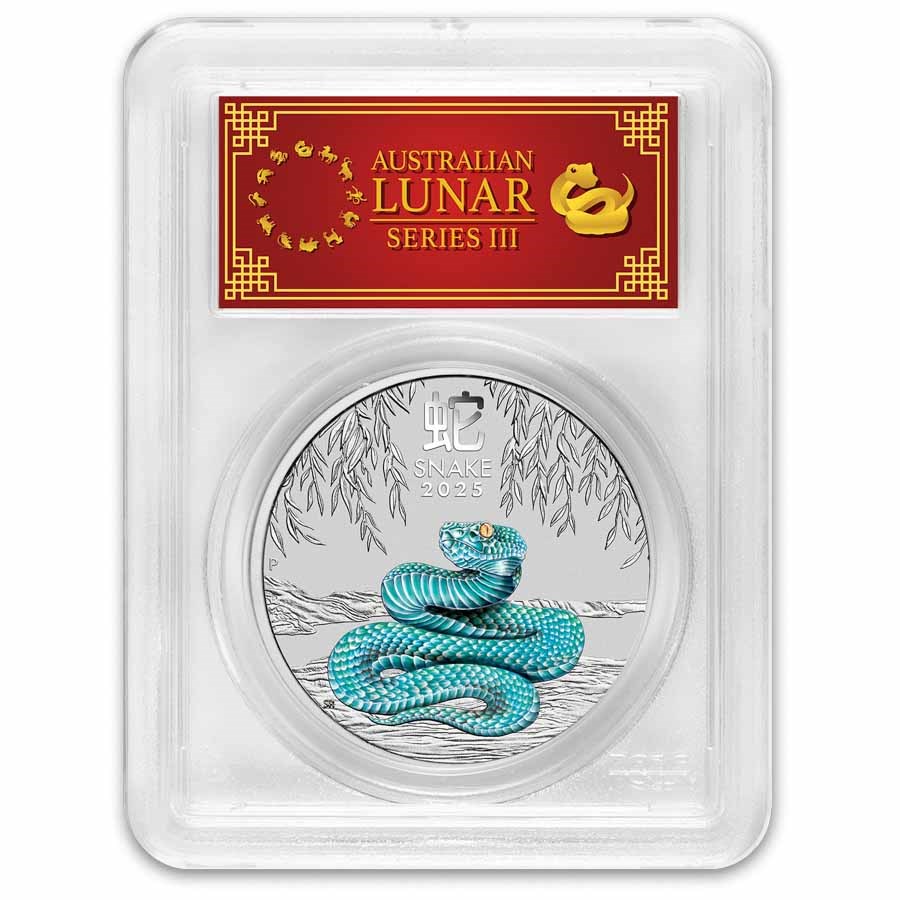 2025 AUS 1 oz Silver Colorized Lunar Snake MS-70 PCGS FS
