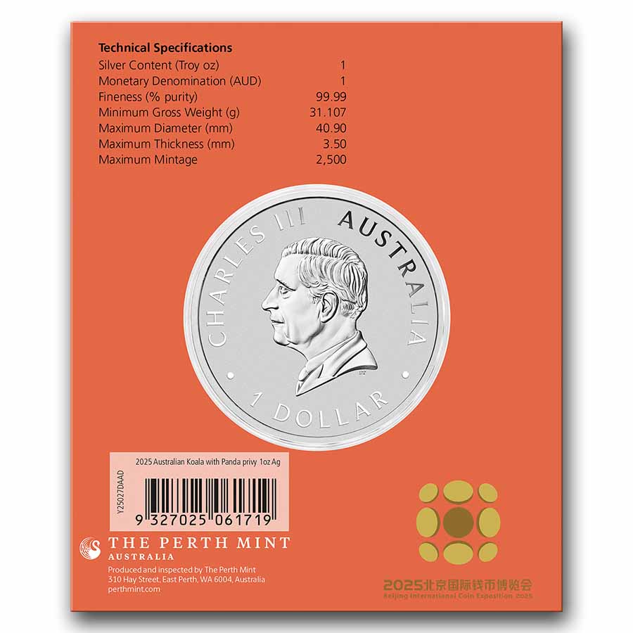 2025 AUS 1 oz Silver Koala Beijing Expo Colorized Panda Privy
