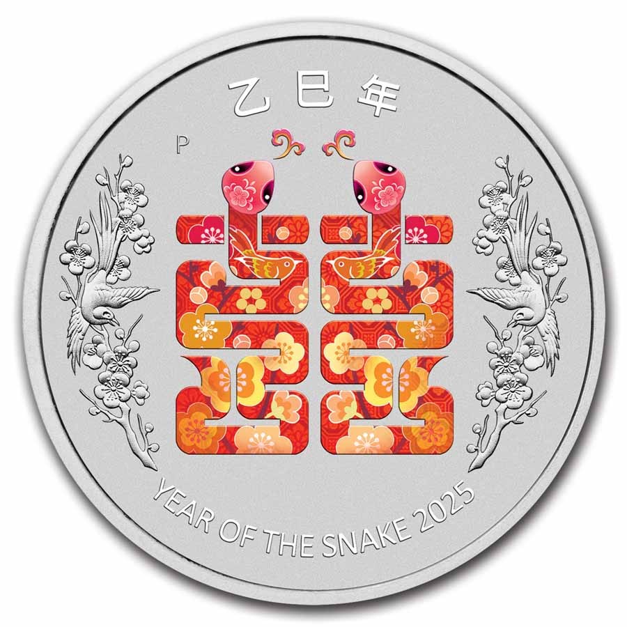 2025 AUS 1 oz Silver Lunar Snake Colorized Double Happiness Card