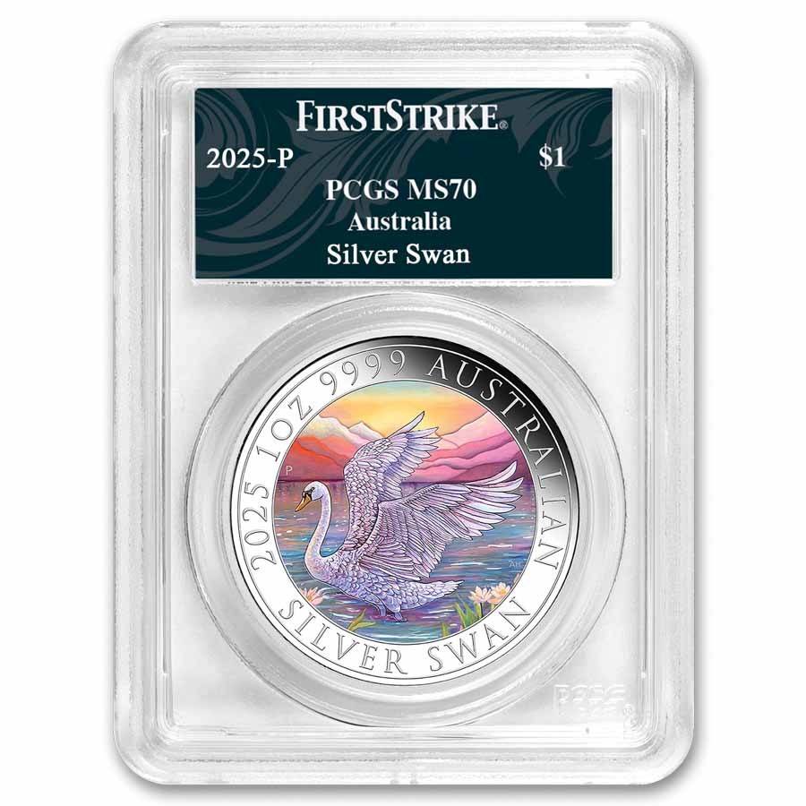 2025 AUS 1 oz Silver Swan Colorized MS-70 PCGS (FS, Swan Label)