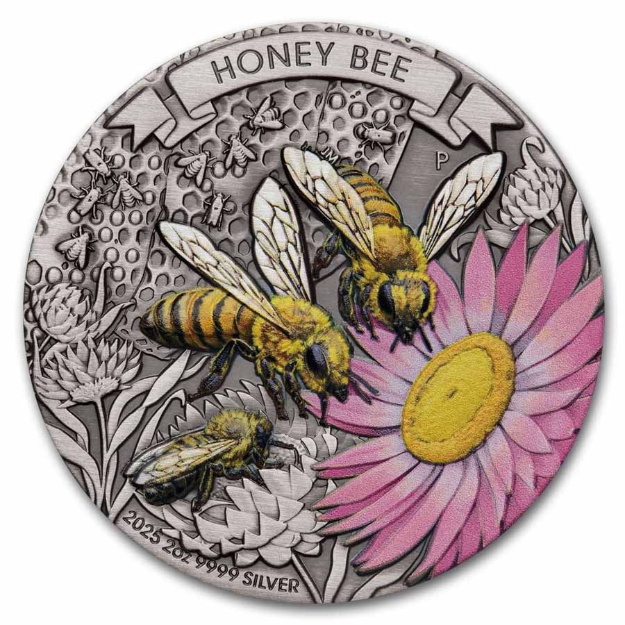 Honey 2025 AUS 2 oz Silver Colorized & Antiqued Honey Bee (Box)