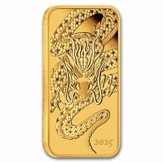 Gold Coin Rextangular 2025 Australia 1 oz Gold Dragon Rectangular Coin PF