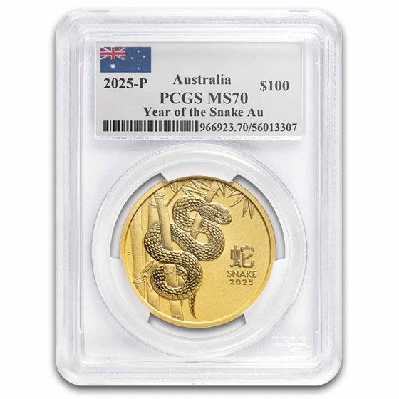 2025 Australia 1 oz Gold Lunar Snake MS-70 PCGS (Flag Label,SIII) 2025 Australia 1 oz Gold Lunar Snake MS-70 PCGS (Flag Label,SIII)