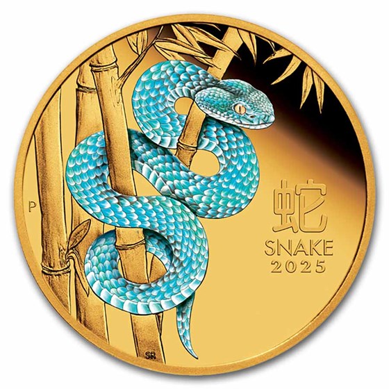 2025 Australia 1 oz Gold Lunar Snake PF (Colorized, Box & COA)