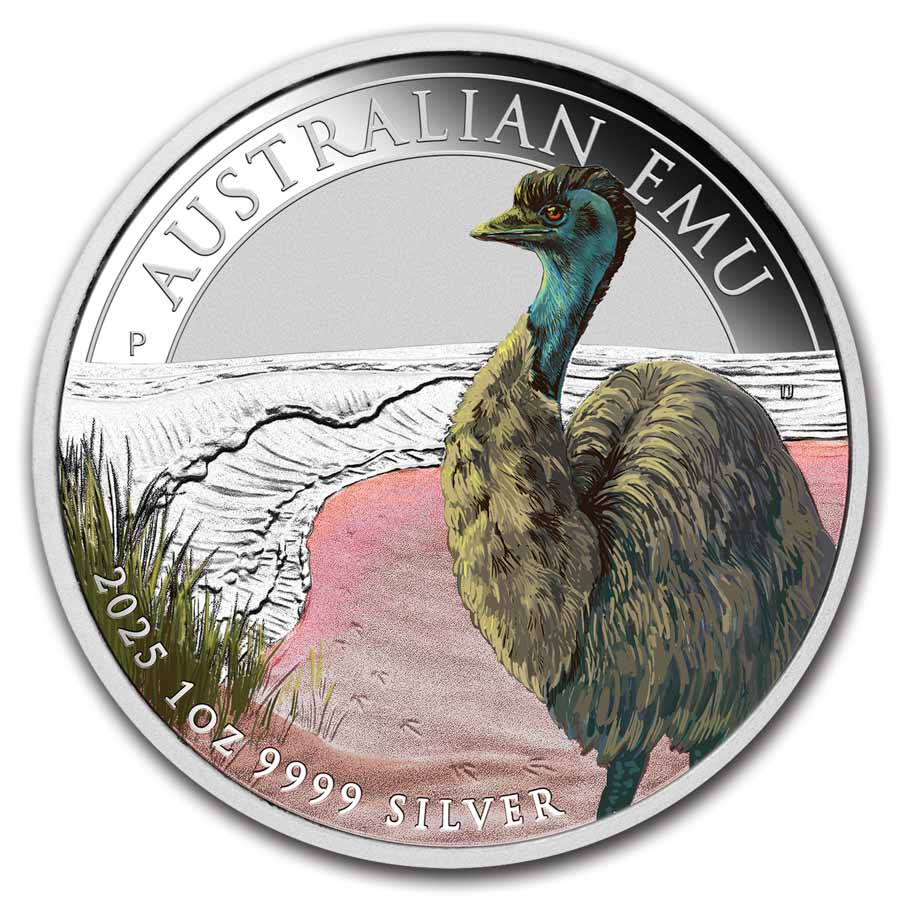 2025 Australia 1 oz Silver Colorized Emu BU