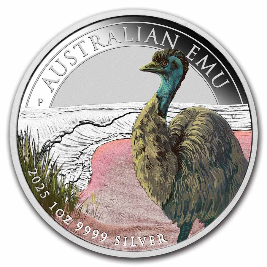 2025 Australia 1 oz Silver Colorized Emu BU