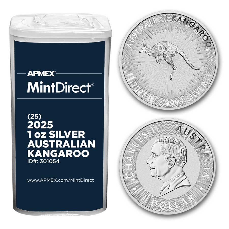 2025 Australia 1 oz Silver Kangaroo (25-Coin MintDirect® Tube)