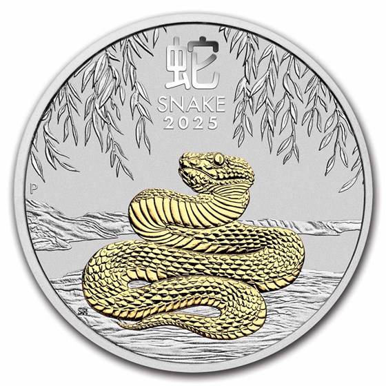 2025 Australia 1 oz Silver Lunar Snake (Gilded, w/Box & COA) 2025 Australia 1 oz Silver Lunar Snake (Gilded, w/Box & COA)