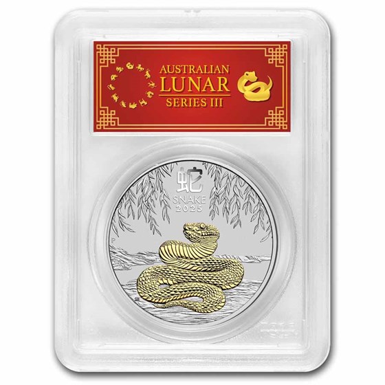 2025 Australia 1 oz Silver Lunar Snake MS-70 PCGS (Gilded w/ COA)